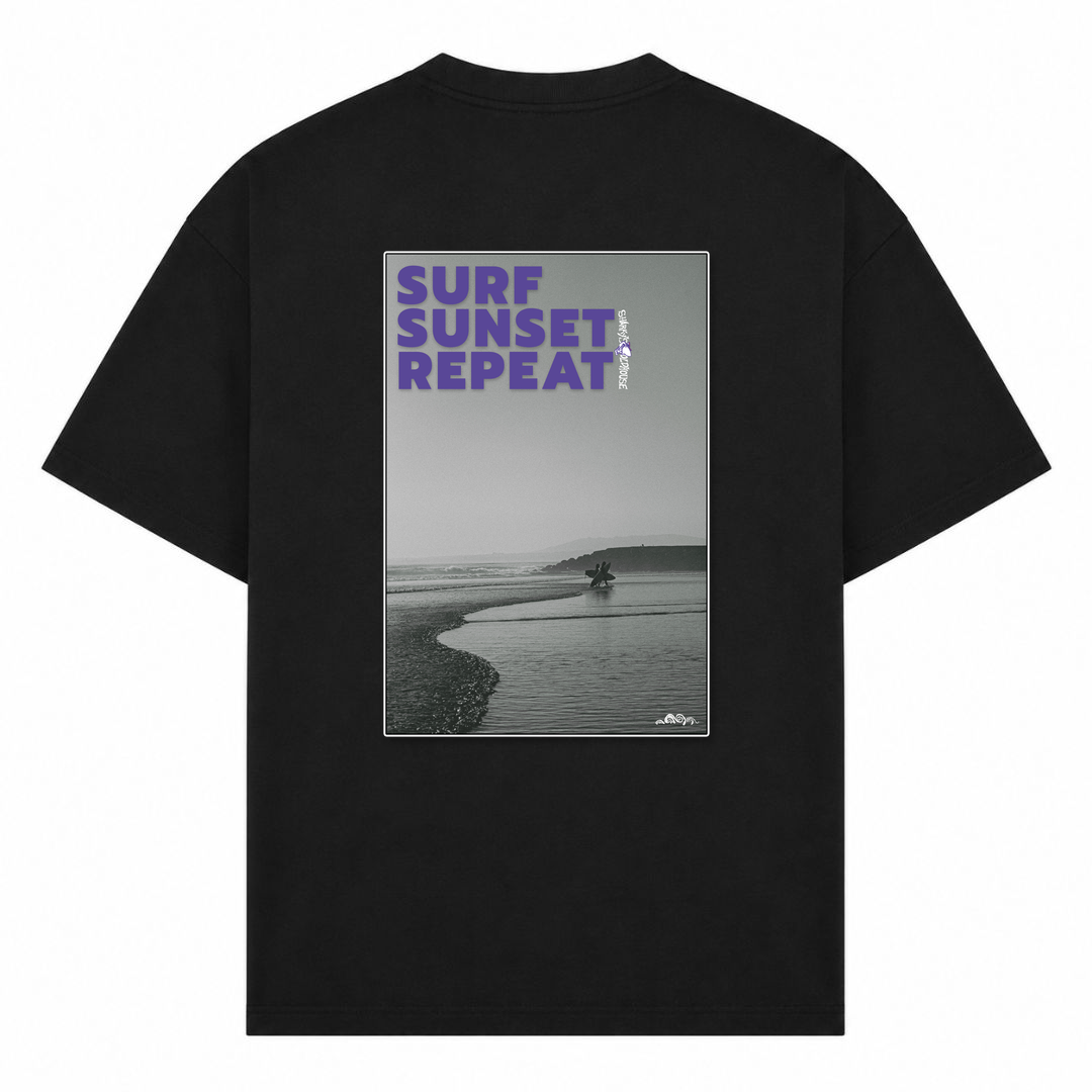 SPIRIT OF THE OCEAN | T-Shirt SURF SUNSET REPEAT - Schwarz - Rueckseite
